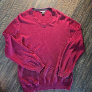 WEATHERPROOF Men's 100% Cotton Burgundy V-Neck Long-Sleeved Sweater SIZE L